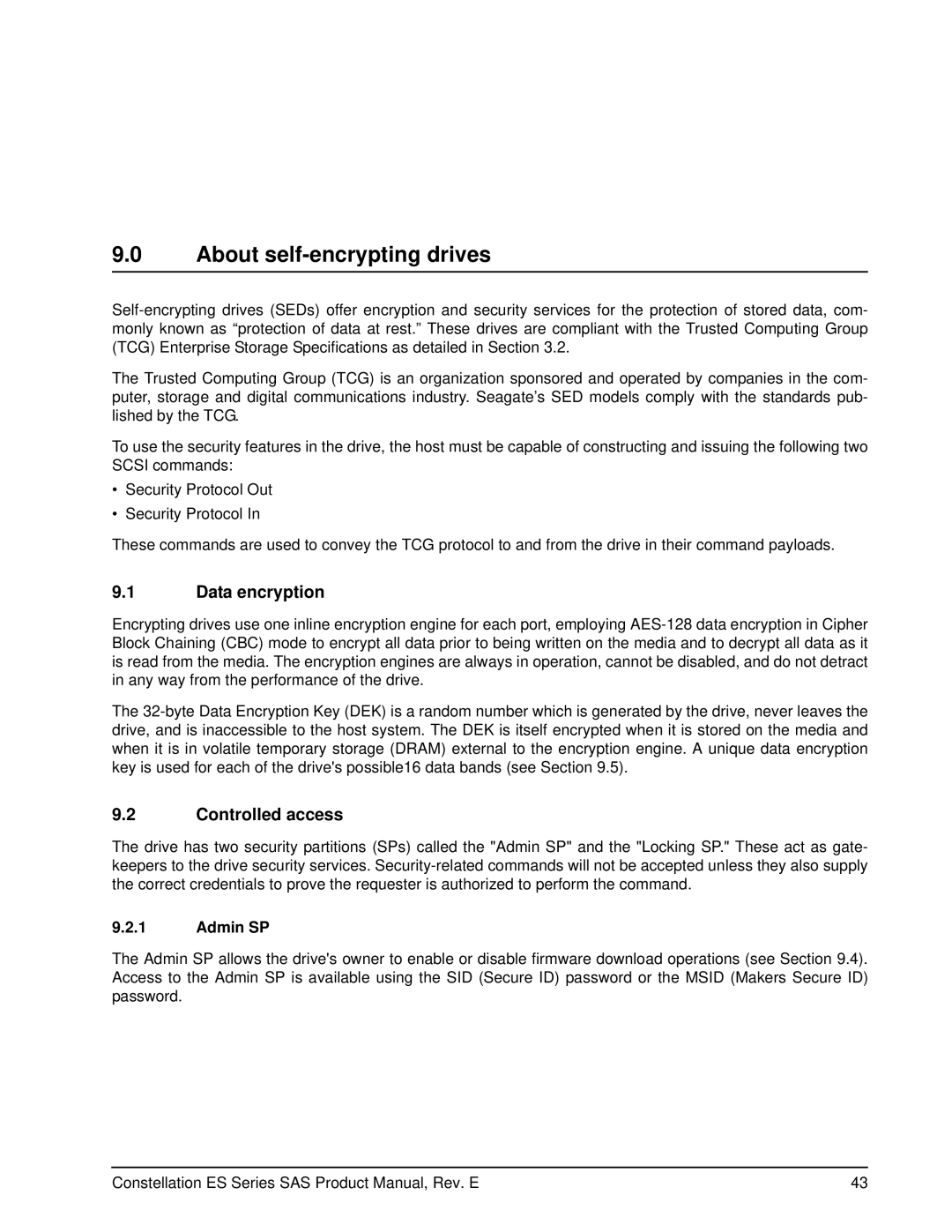 Seagate ST3500414SS, ST31000425SS, ST31000424SS About self-encrypting drives, Data encryption, Controlled access, Admin SP 