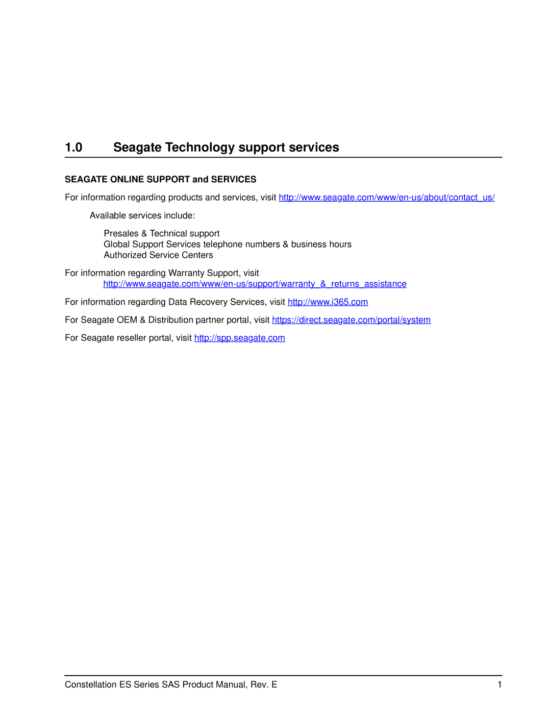 Seagate ST31000425SS, ST31000424SS, ST31000426SS Seagate Technology support services, Seagate Online Support and Services 