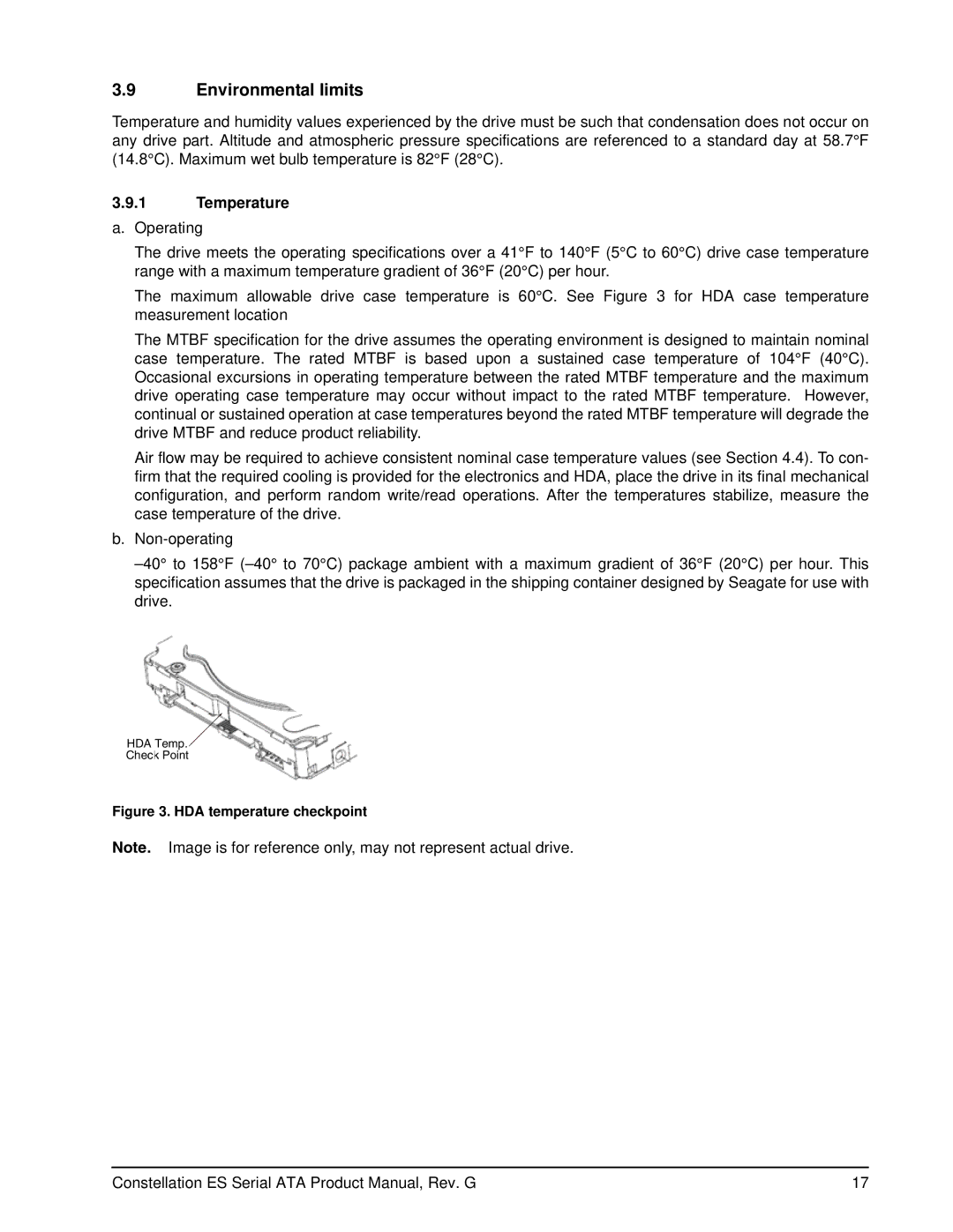 Seagate ST32000644NS, ST31000524NS, ST3500514NS, 100516232, ST32000647SS manual Environmental limits, Temperature a. Operating 