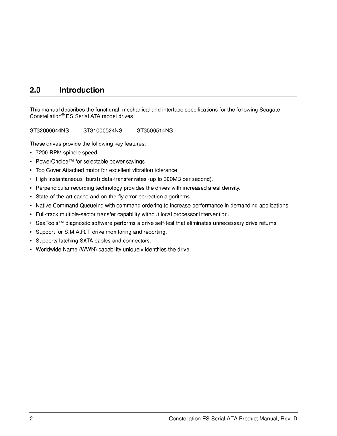 Seagate ST32000644NS, ST31000524NS, ST3500514NS manual Introduction 