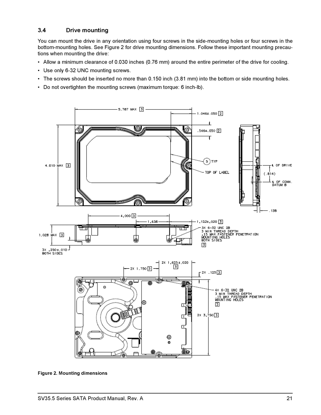 Seagate ST31000525SV, ST3250311SV, ST3500410SV manual Drive mounting, Mounting dimensions 