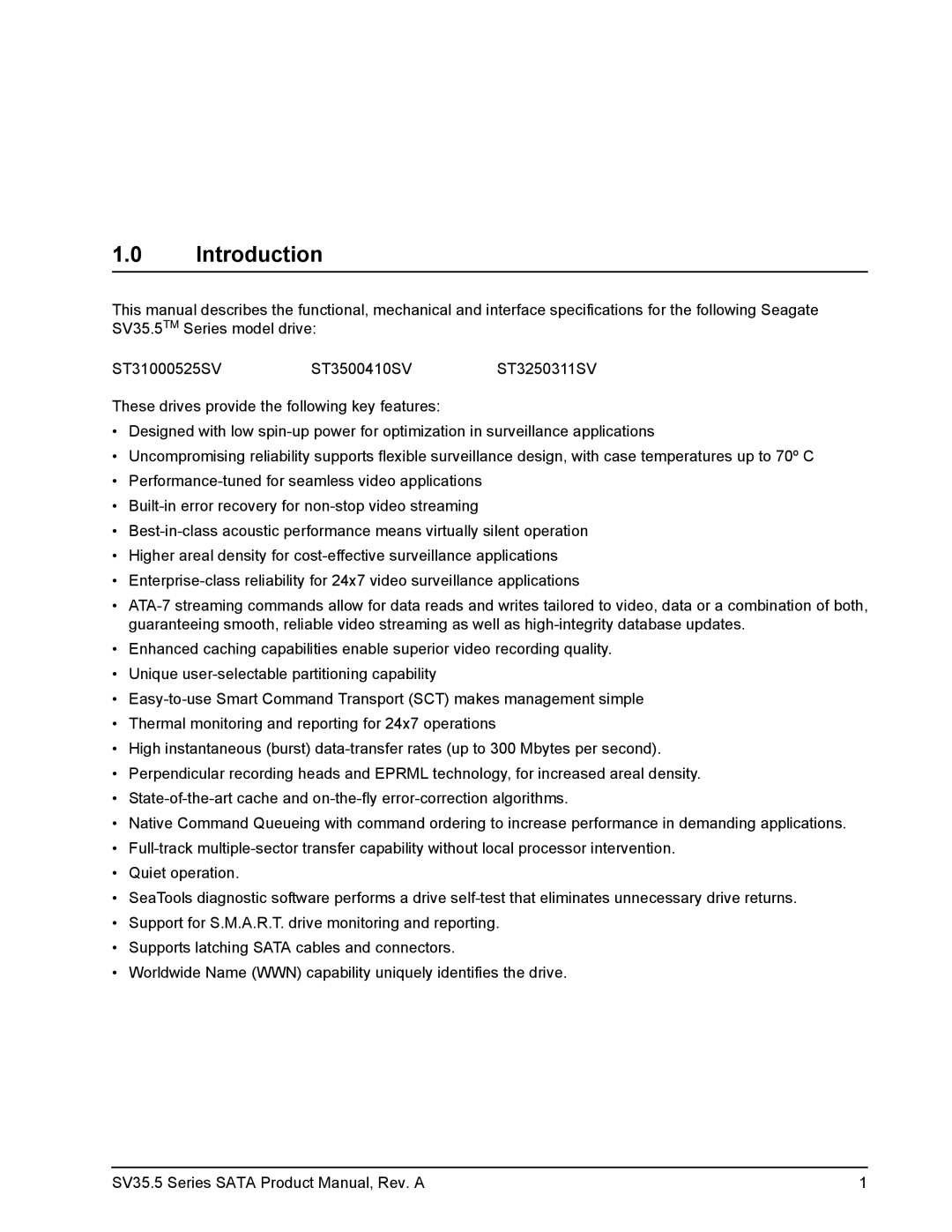 Seagate ST3250311SV, ST31000525SV, ST3500410SV manual Introduction 