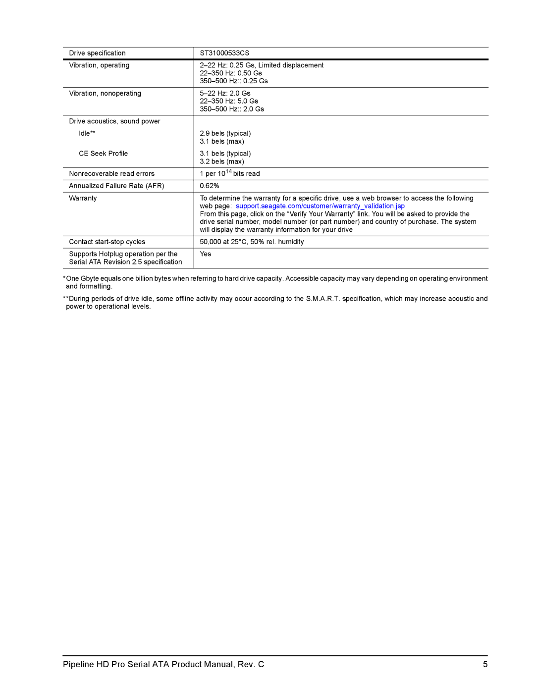 Seagate ST31000533CS manual Will display the warranty information for your drive 