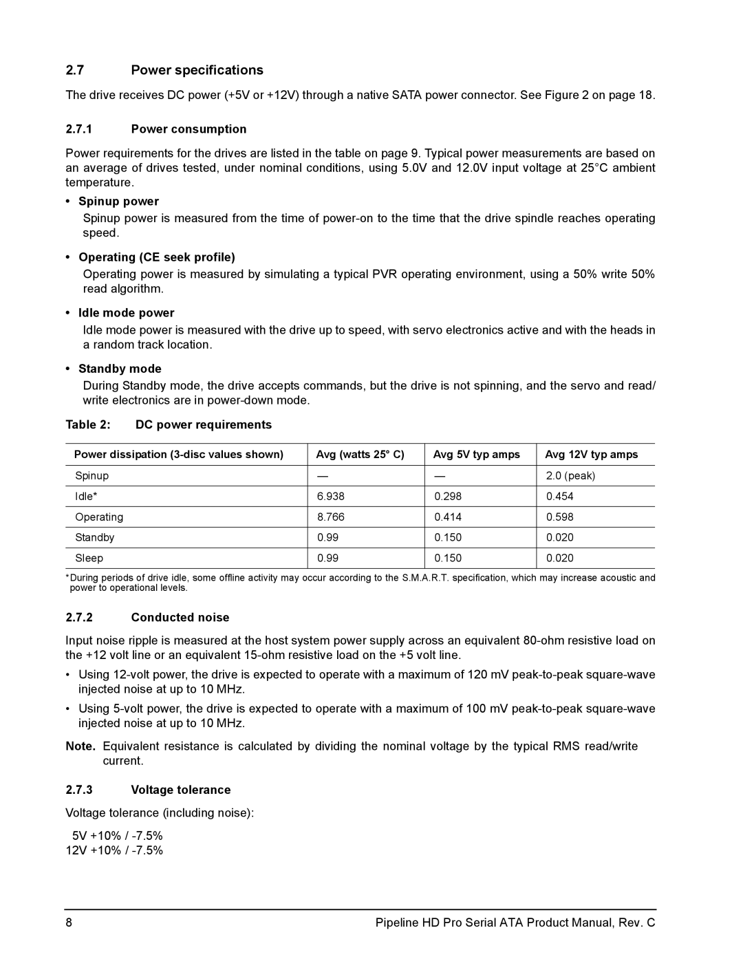 Seagate ST31000533CS manual Power specifications 