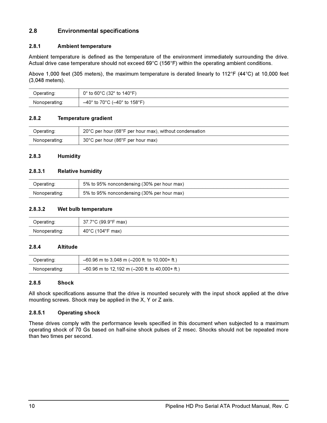 Seagate ST31000533CS manual Environmental specifications 