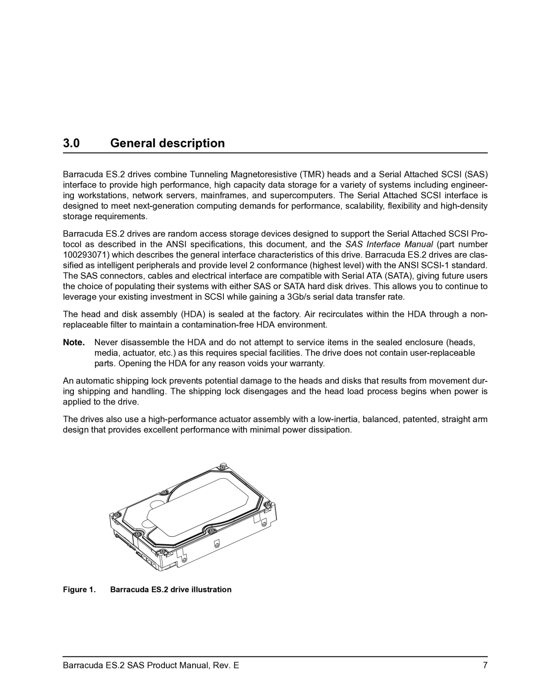 Seagate ST3500620SS, ST31000640SS, ST3750630SS manual General description, Barracuda ES.2 drive illustration 