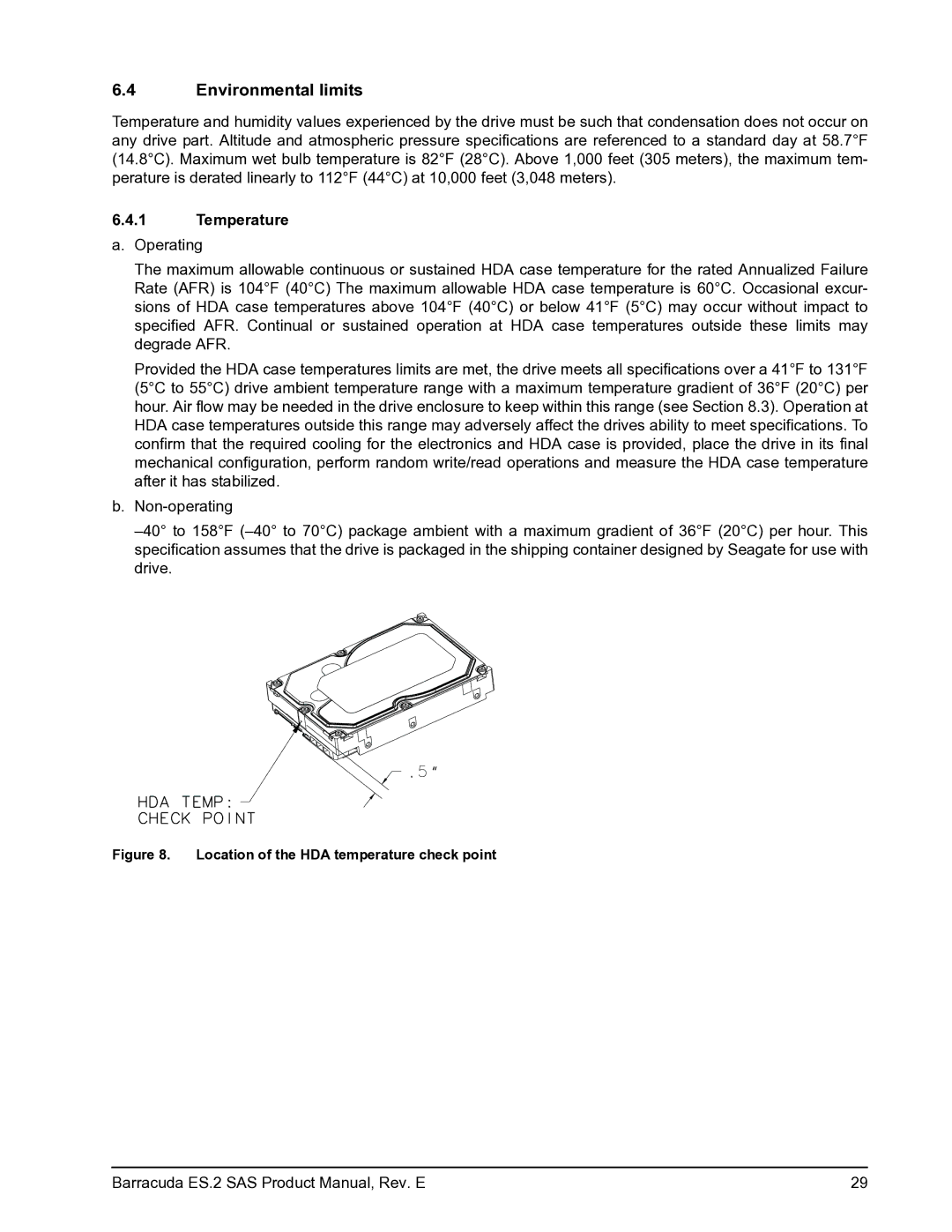 Seagate ST31000640SS, ST3750630SS, ST3500620SS manual Environmental limits, Temperature a. Operating 