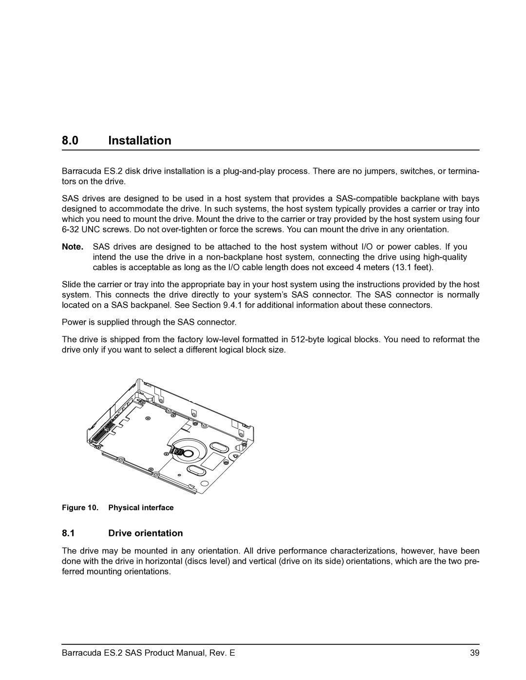 Seagate ST3750630SS, ST31000640SS, ST3500620SS manual Installation, Drive orientation 