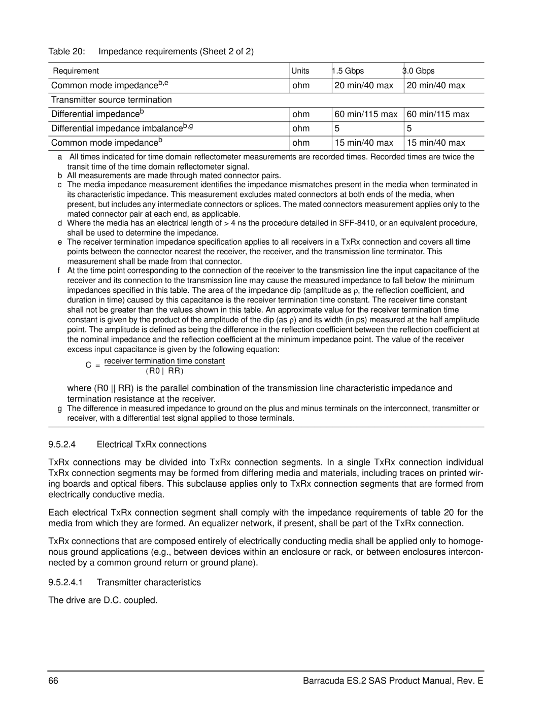 Seagate ST3750630SS, ST31000640SS Impedance requirements Sheet 2, Electrical TxRx connections, Transmitter characteristics 