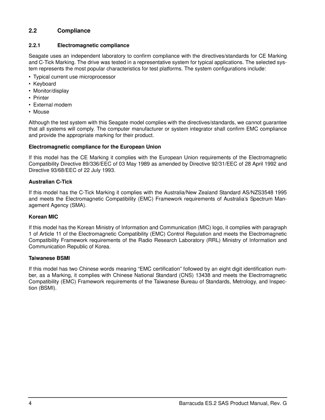 Seagate ST31000640SSIM manual Compliance 