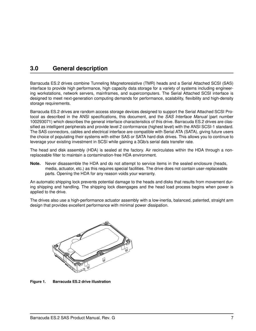 Seagate ST31000640SSIM manual General description, Barracuda ES.2 drive illustration 