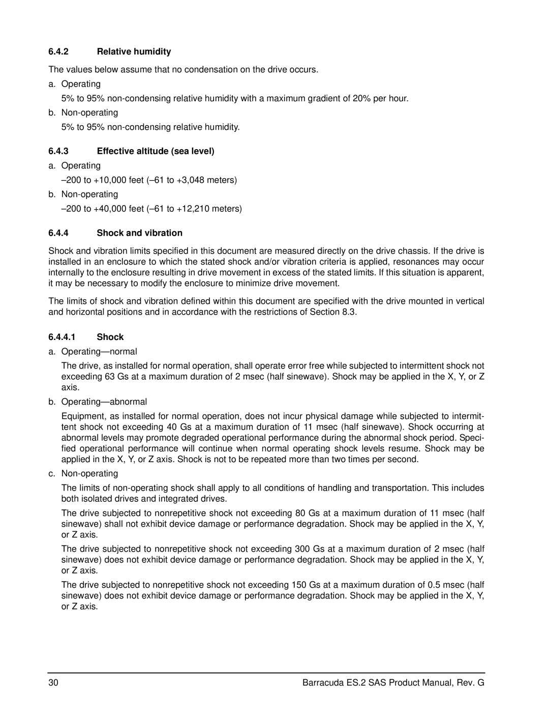 Seagate ST31000640SSIM manual Relative humidity, Effective altitude sea level a. Operating, Shock and vibration 