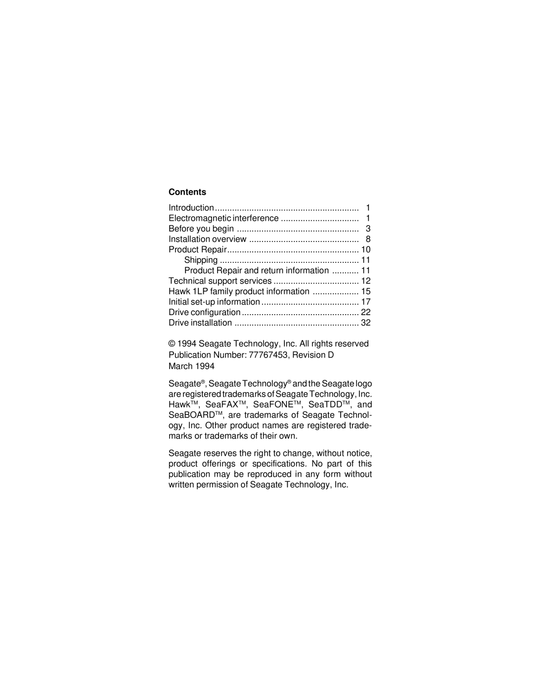 Seagate ST31200N/ND/NC, ST3620N/ND/NC manual Contents 