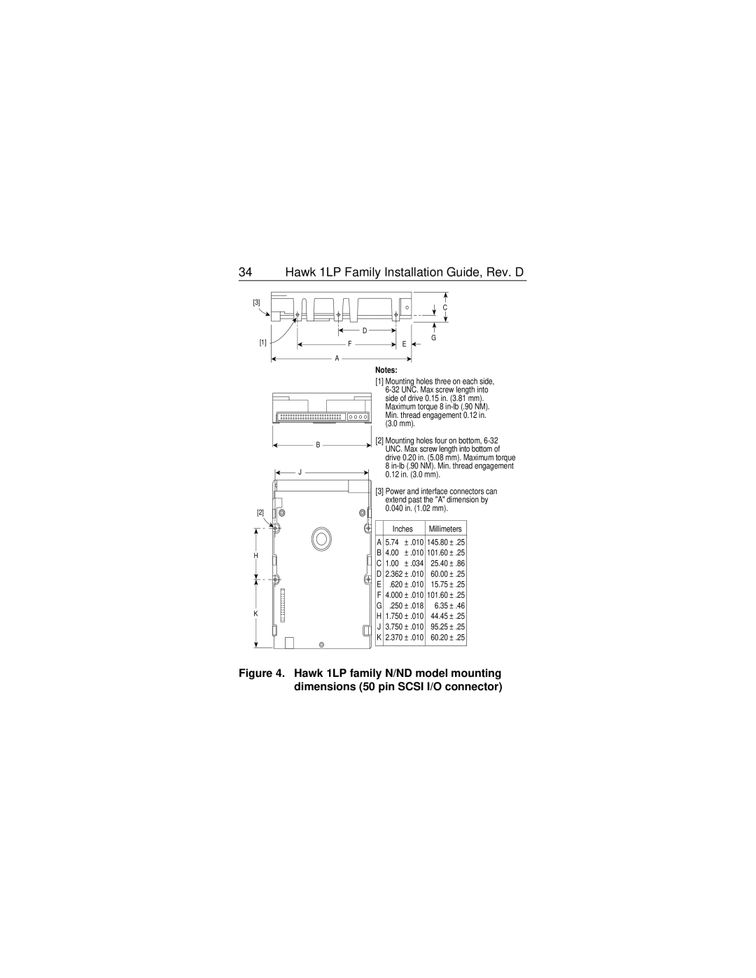 Seagate ST31200N/ND/NC, ST3620N/ND/NC manual Inches 