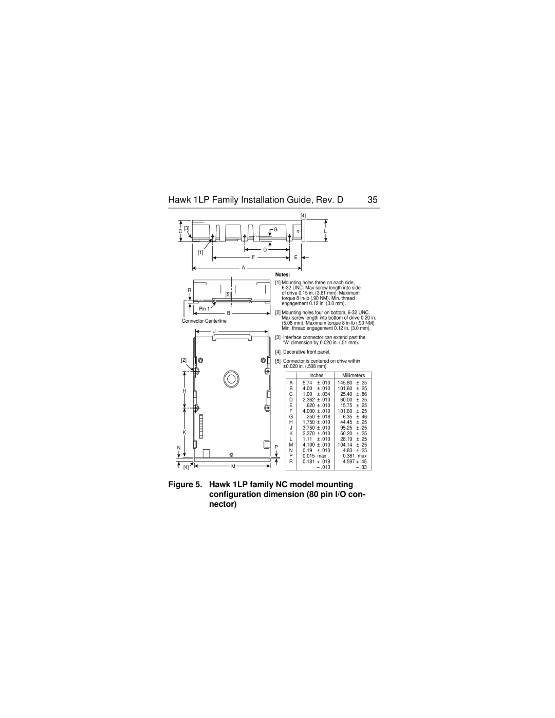 Seagate ST3620N/ND/NC, ST31200N/ND/NC manual Pin Connector Centerline Mounting holes three on each side 