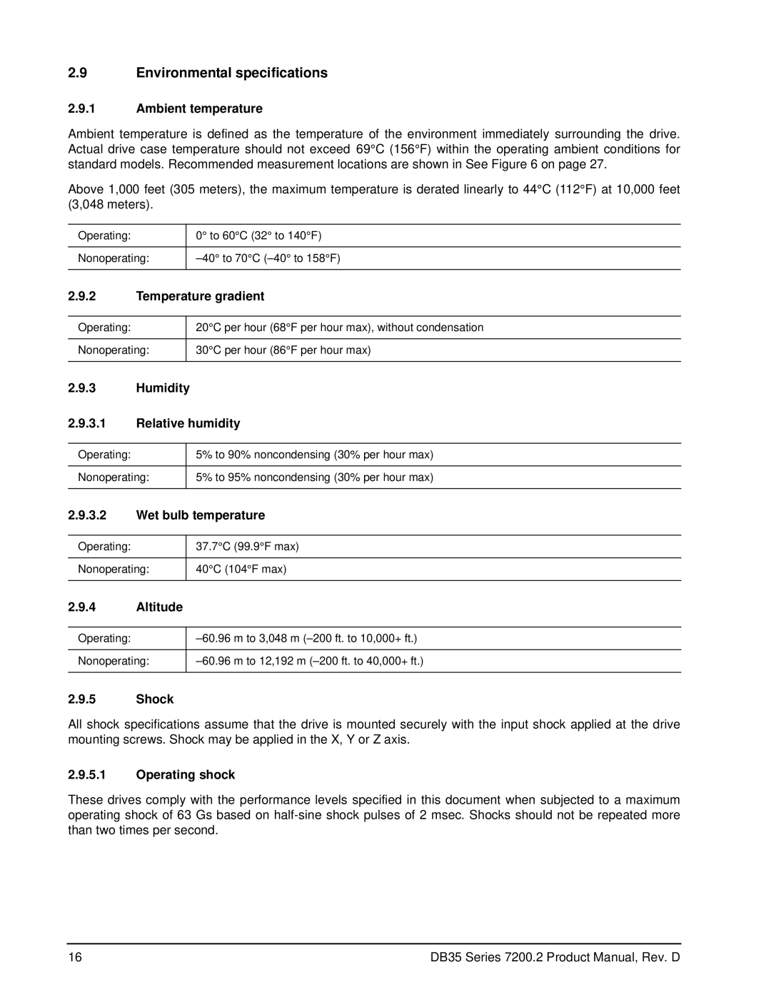 Seagate ST3400833ACE, ST3120213ACE, ST3160212ACE, ST3200827ACE, ST3250824ACE, ST3300822ACE manual Environmental specifications 