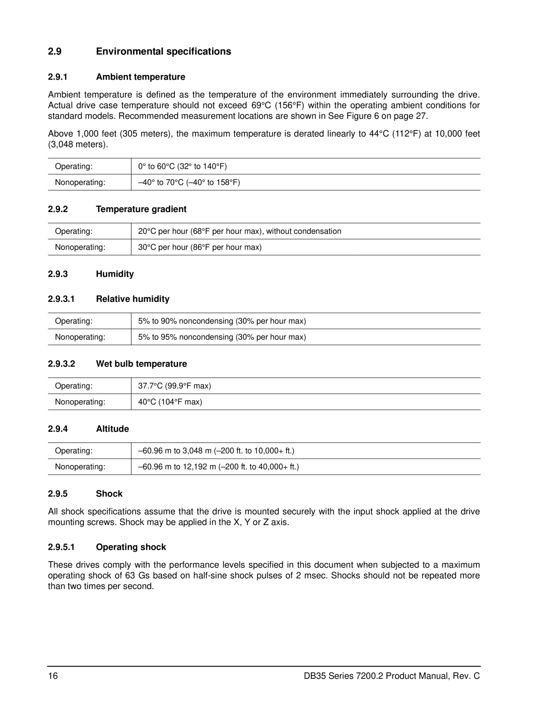 Seagate ST3400833ACE, ST3120213ACE, ST3160212ACE, ST3200827ACE, ST3250824ACE, ST3300822ACE manual Environmental specifications 