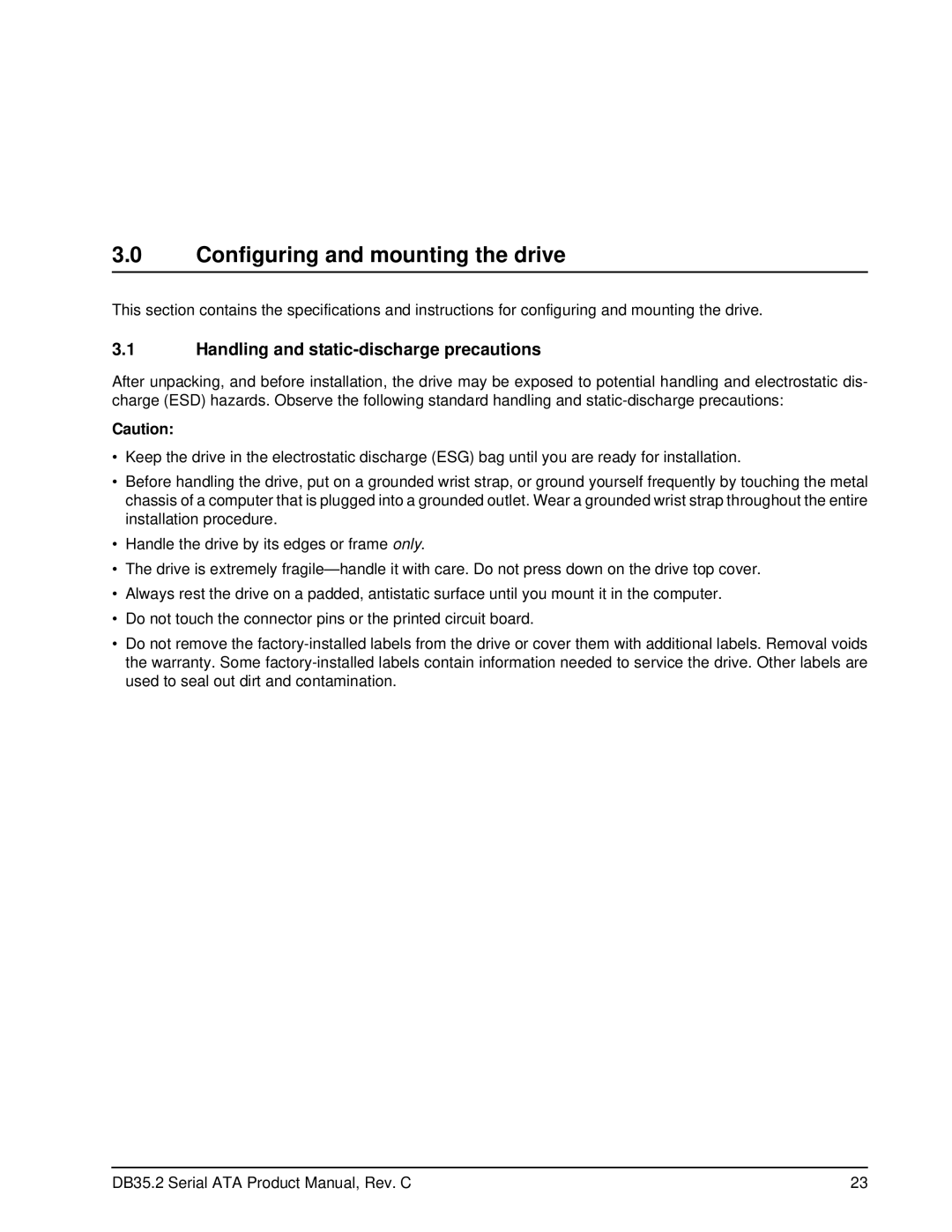 Seagate ST3802110SCE, ST3120213SCE manual Configuring and mounting the drive, Handling and static-discharge precautions 