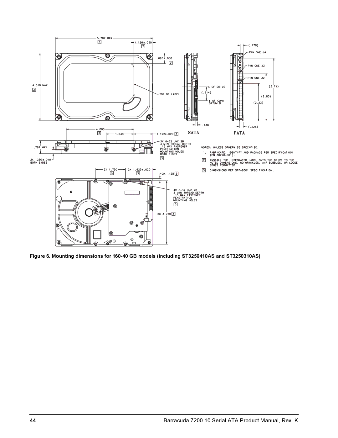 Seagate ST3300620AS, ST3120215AS, ST3120815AS, ST3160815AS, ST3160215AS Barracuda 7200.10 Serial ATA Product Manual, Rev. K 