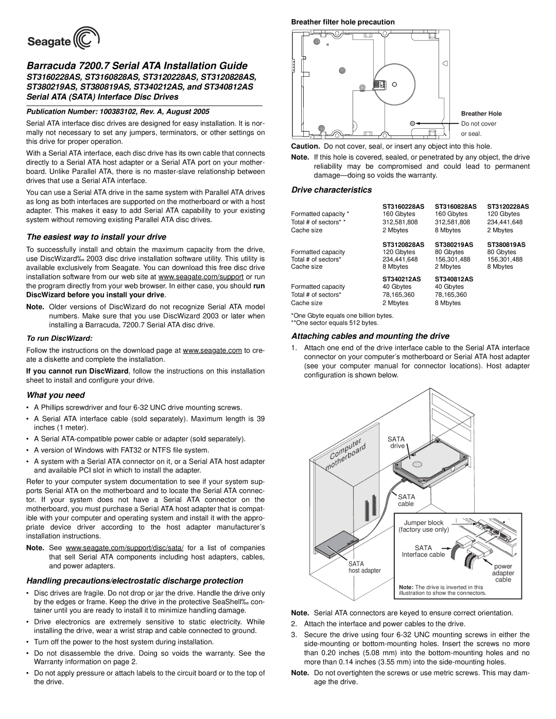 Seagate ST3120828AS installation instructions Easiest way to install your drive, What you need, Drive characteristics 