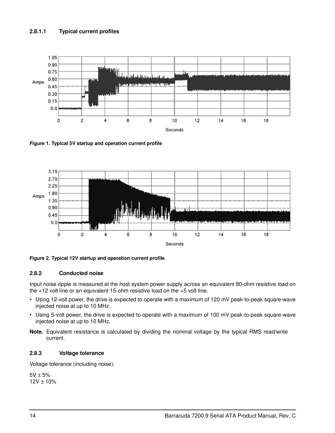 Seagate ST340211AS, ST3120811AS, ST3120211AS, ST3160211AS manual Typical current profiles, Conducted noise, Voltage tolerance 