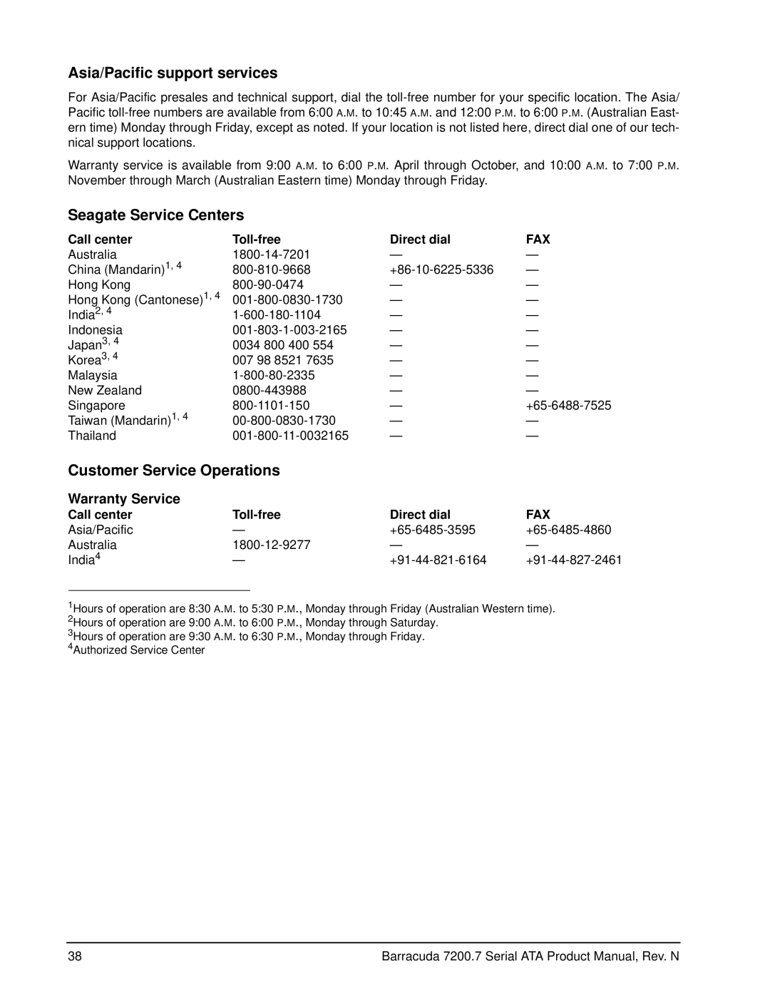 Seagate ST3200822AS, ST3120827AS, ST3120026AS, ST3120022AS, ST310005N1A1ASRK, ST3160023AS manual Asia/Pacific support services 