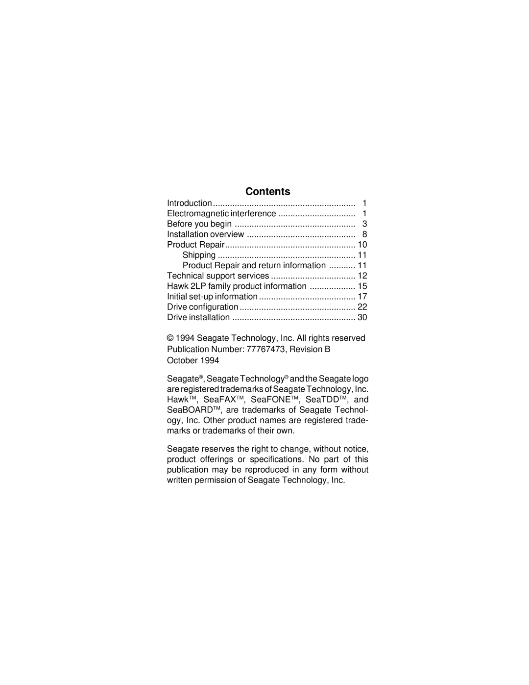 Seagate ST31230N/ND, ST32430N/ND manual Contents 