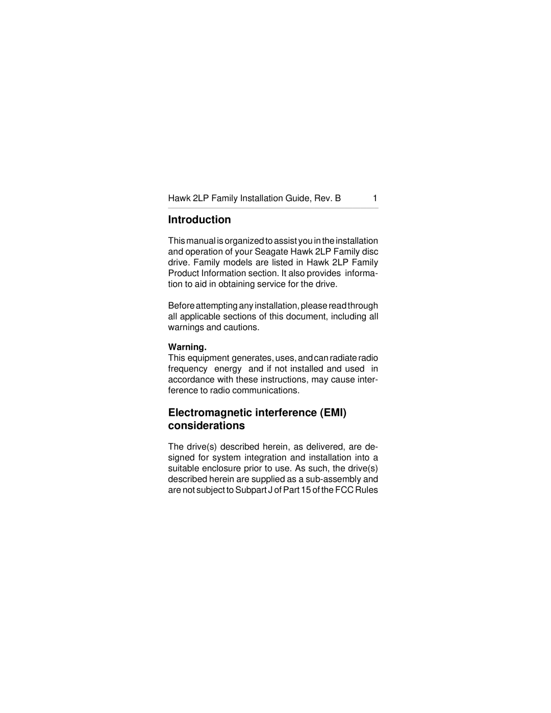 Seagate ST32430N/ND, ST31230N/ND manual Introduction, Electromagnetic interference EMI considerations 