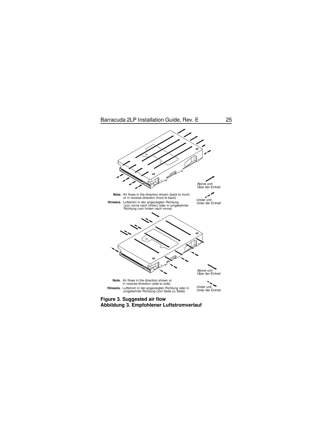 Seagate ST32550N/ND, ST31250W/WD/WC/DC, ST32550W/WD/WC/DC manual Suggested air flow Abbildung 3. Empfohlener Luftstromverlauf 