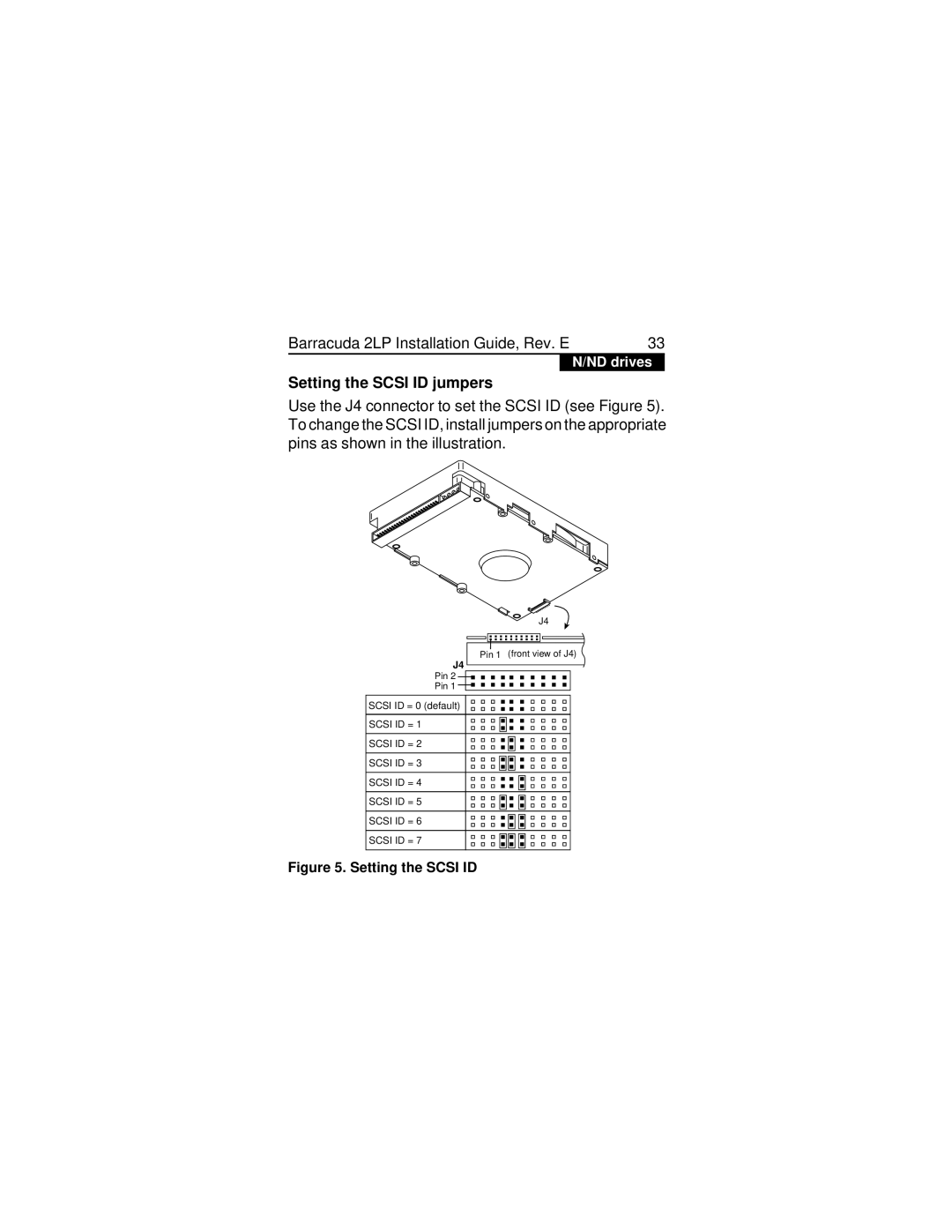 Seagate ST32550N/ND, ST31250W/WD/WC/DC, ST32550W/WD/WC/DC, ST31250N/ND manual Setting the Scsi ID jumpers 