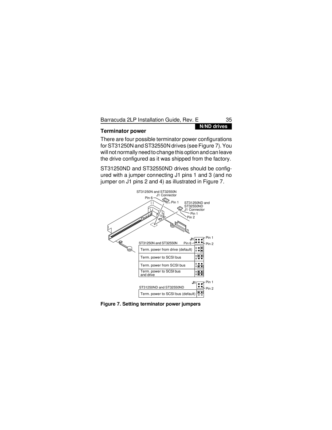 Seagate ST32550W/WD/WC/DC, ST31250W/WD/WC/DC, ST31250N/ND, ST32550N/ND manual Setting terminator power jumpers 