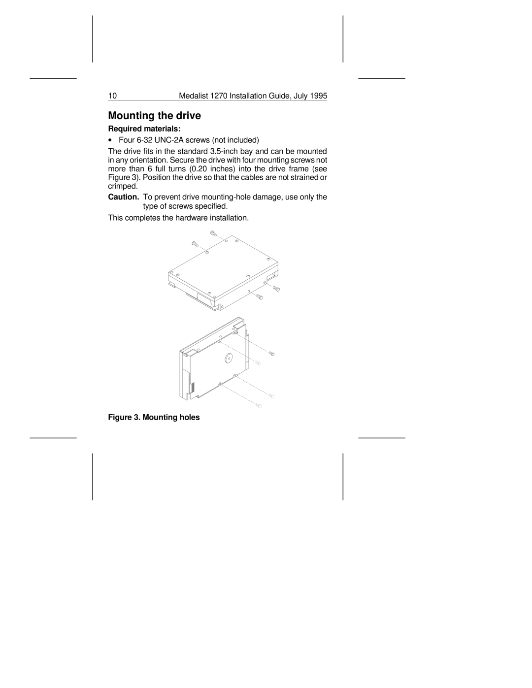 Seagate ST31270A manual Mounting the drive, Mounting holes 