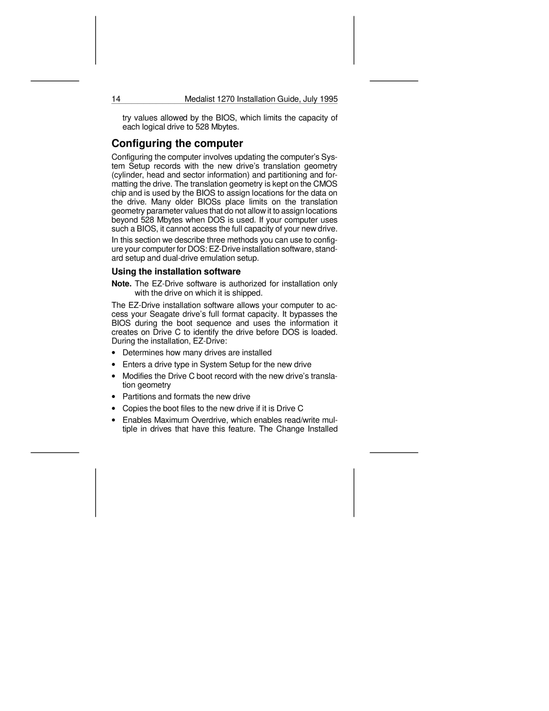 Seagate ST31270A manual Configuring the computer, Using the installation software 