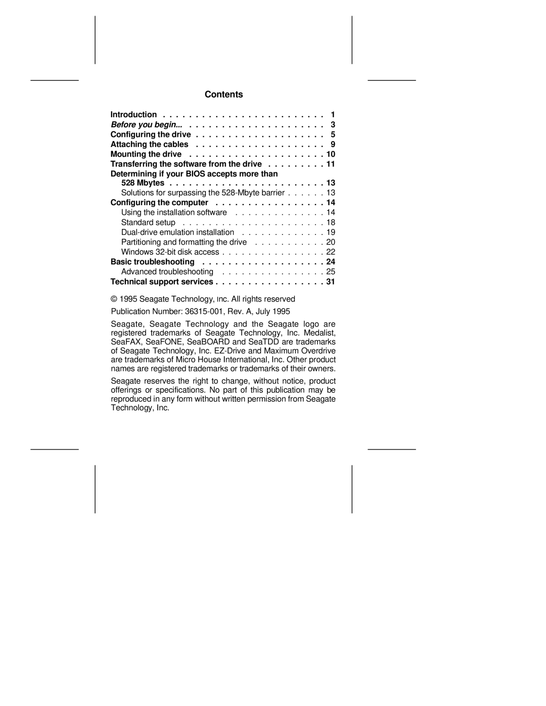 Seagate ST31270A manual Contents 