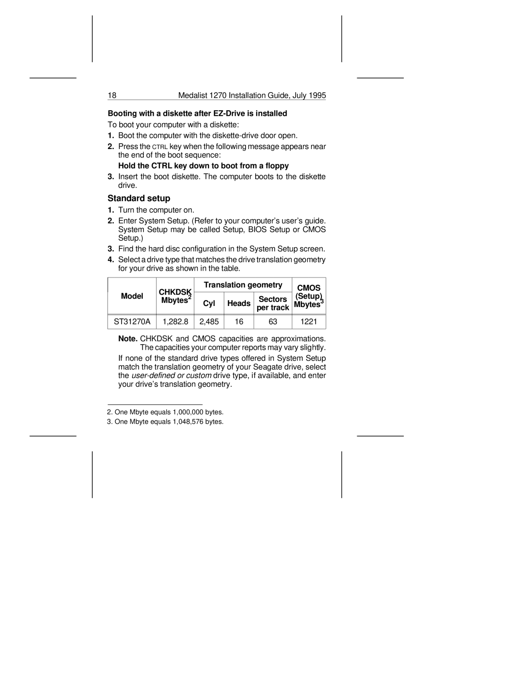 Seagate ST31270A manual Standard setup 