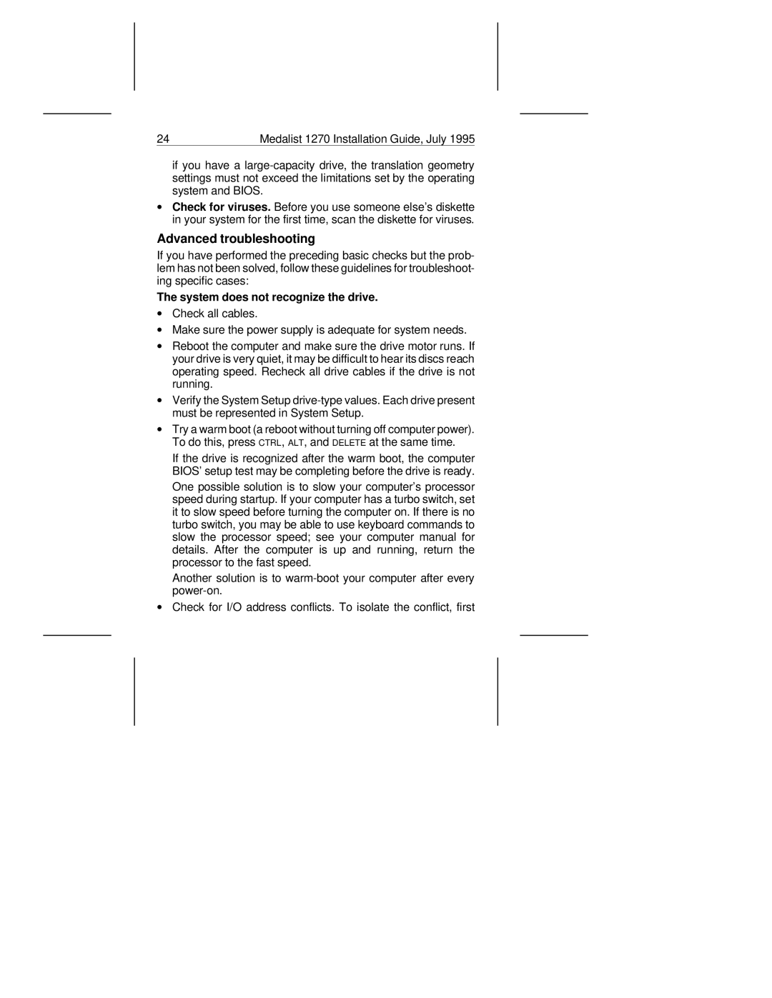 Seagate ST31270A manual Advanced troubleshooting, System does not recognize the drive 