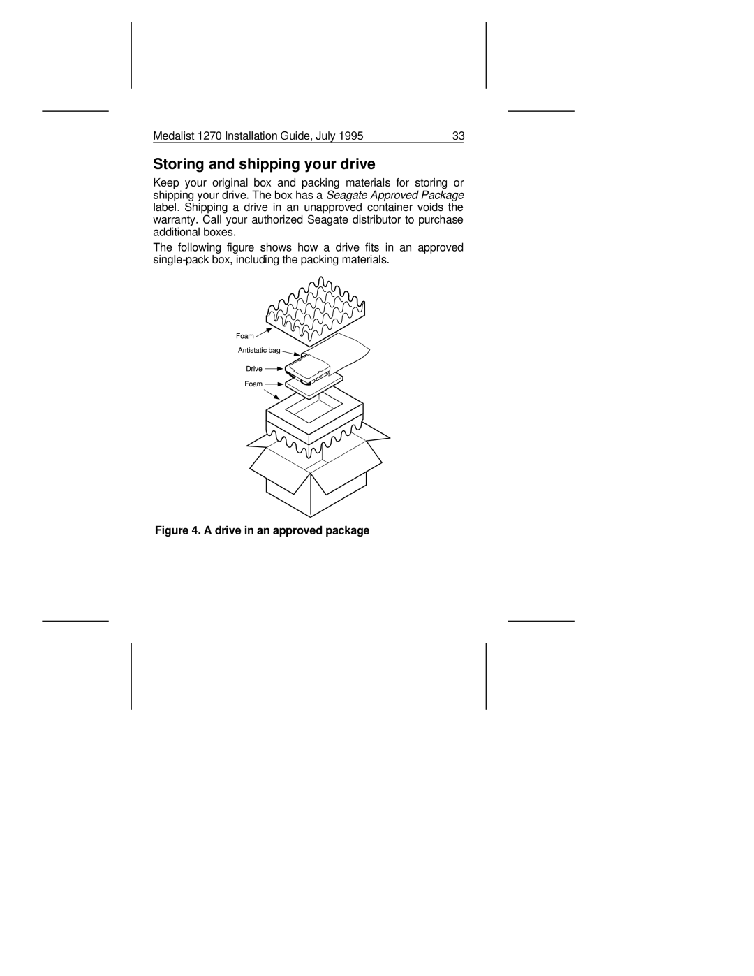 Seagate ST31270A manual Storing and shipping your drive, Drive in an approved package 