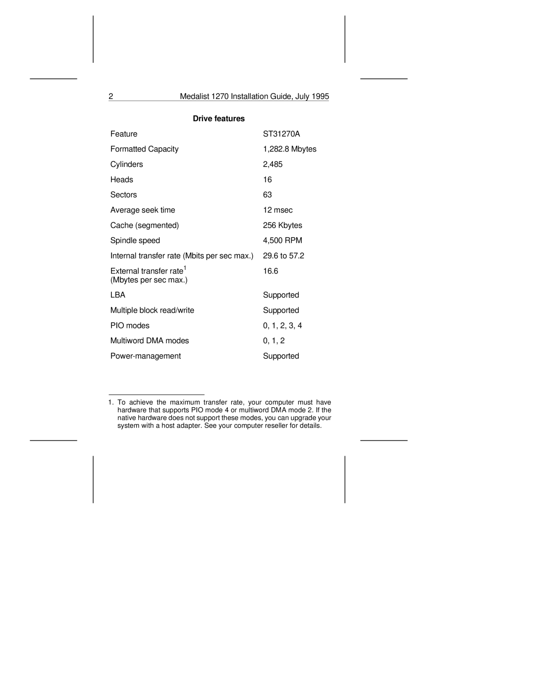 Seagate ST31270A manual Drive features, Lba 