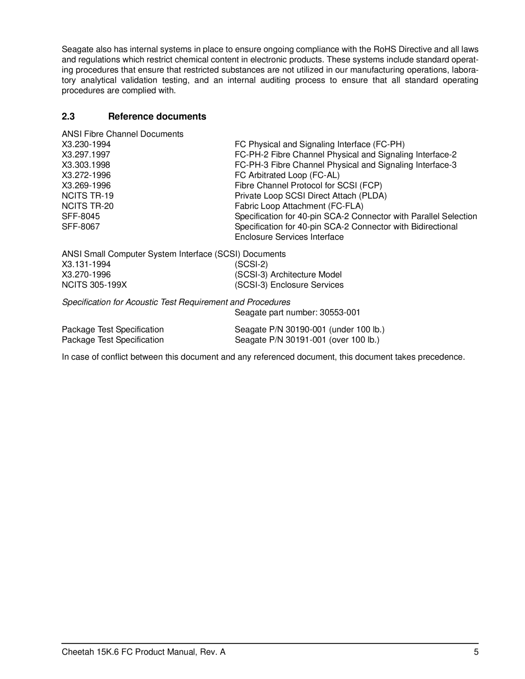 Seagate ST3300656FC, ST3146356FC, ST3450856FC manual Reference documents, Ncits TR-20 