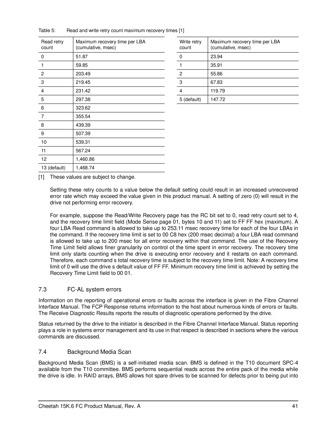 Seagate ST3300656FC, ST3146356FC, ST3450856FC manual FC-AL system errors, Background Media Scan 