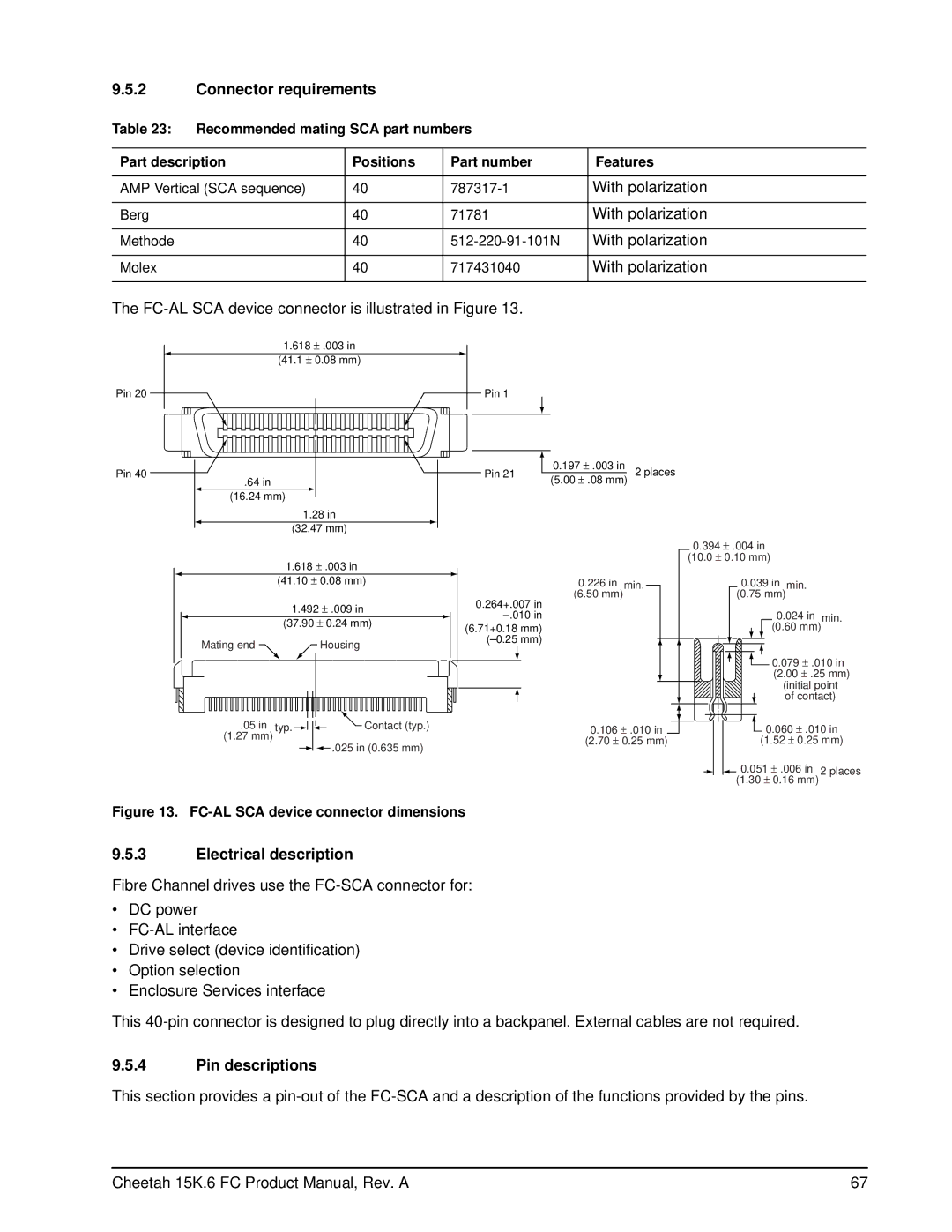 Seagate ST3146356FC, ST3300656FC, ST3450856FC manual Connector requirements, Electrical description, Pin descriptions 