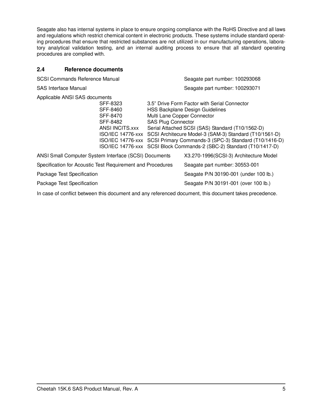 Seagate ST3450856SS, ST3146356SS, ST3300656SS manual Reference documents 