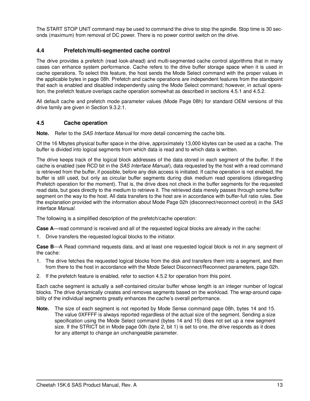 Seagate ST3300656SS, ST3146356SS, ST3450856SS manual Prefetch/multi-segmented cache control, Cache operation 