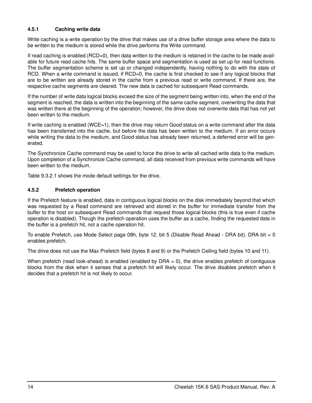 Seagate ST3450856SS, ST3146356SS, ST3300656SS manual Caching write data, Prefetch operation 