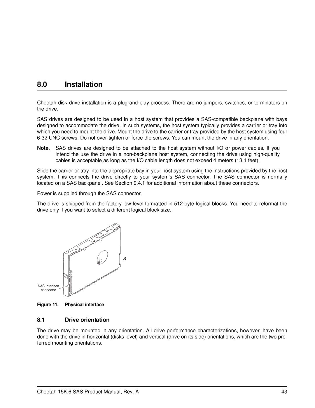 Seagate ST3300656SS, ST3146356SS, ST3450856SS manual Installation, Drive orientation 