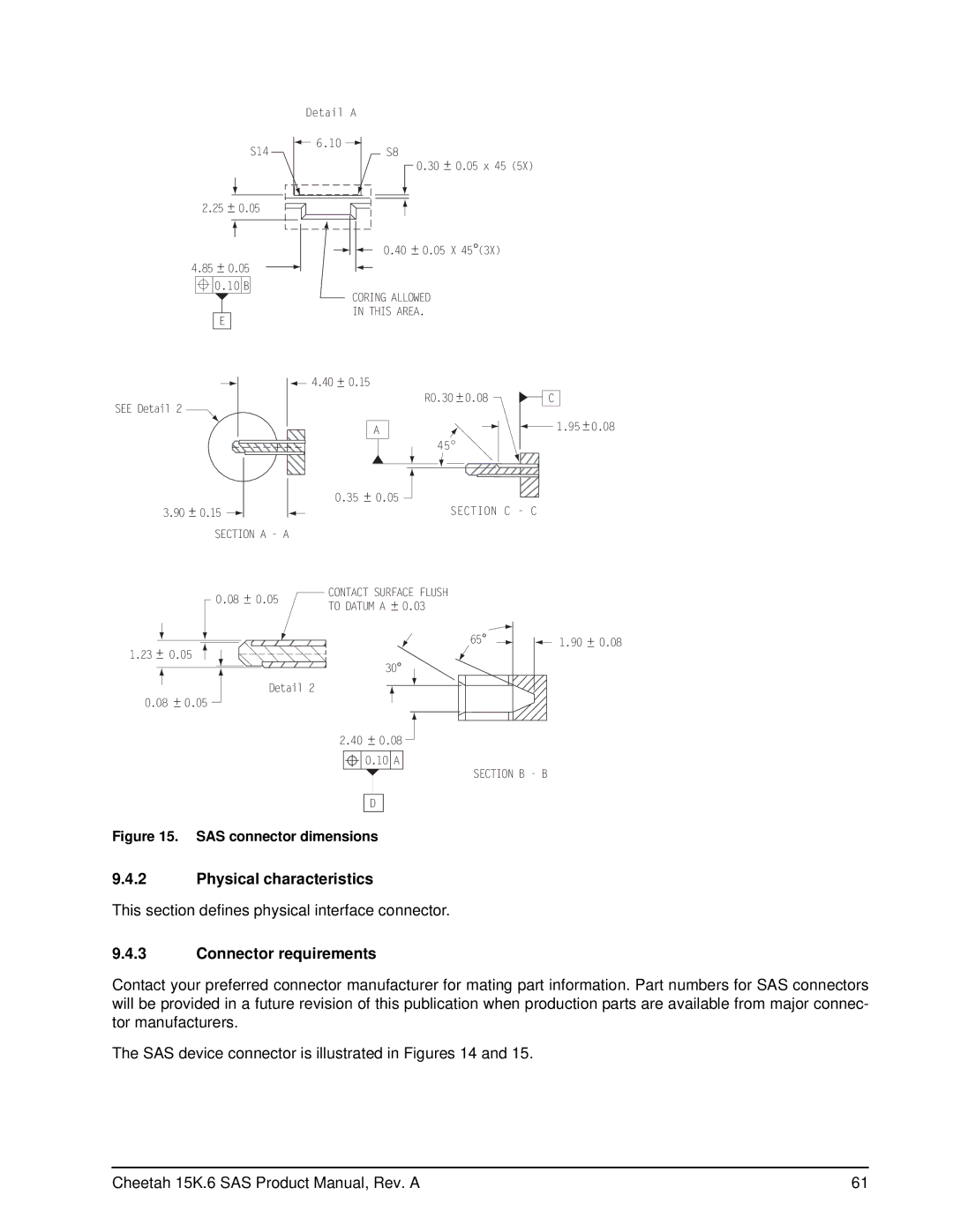 Seagate ST3300656SS, ST3146356SS, ST3450856SS manual Physical characteristics, Connector requirements 