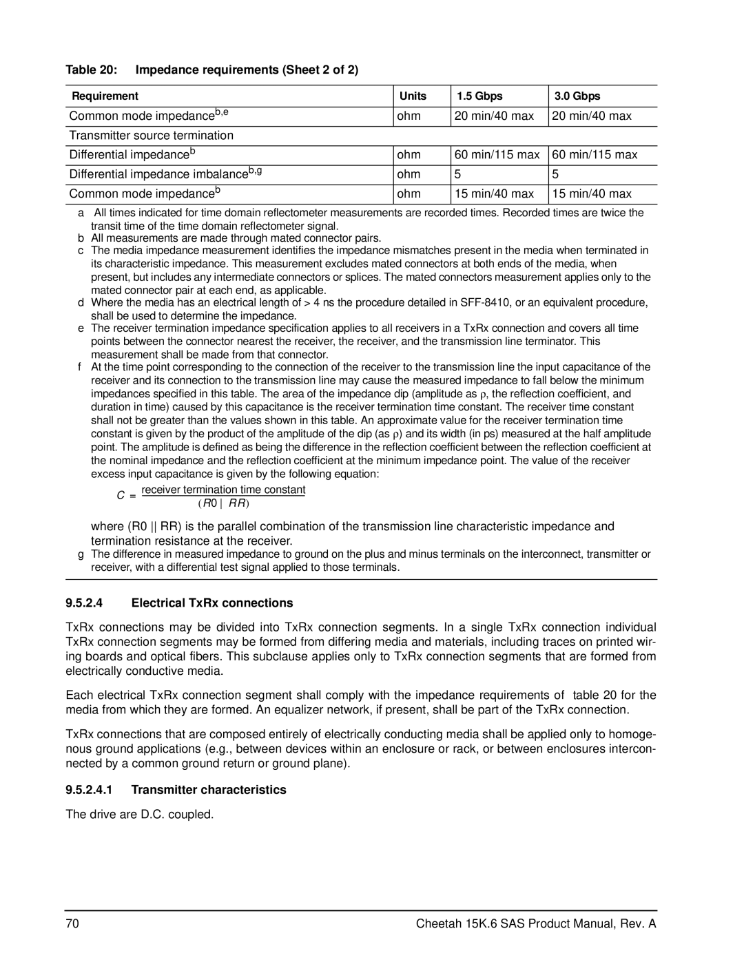 Seagate ST3300656SS, ST3146356SS Impedance requirements Sheet 2, Electrical TxRx connections, Transmitter characteristics 