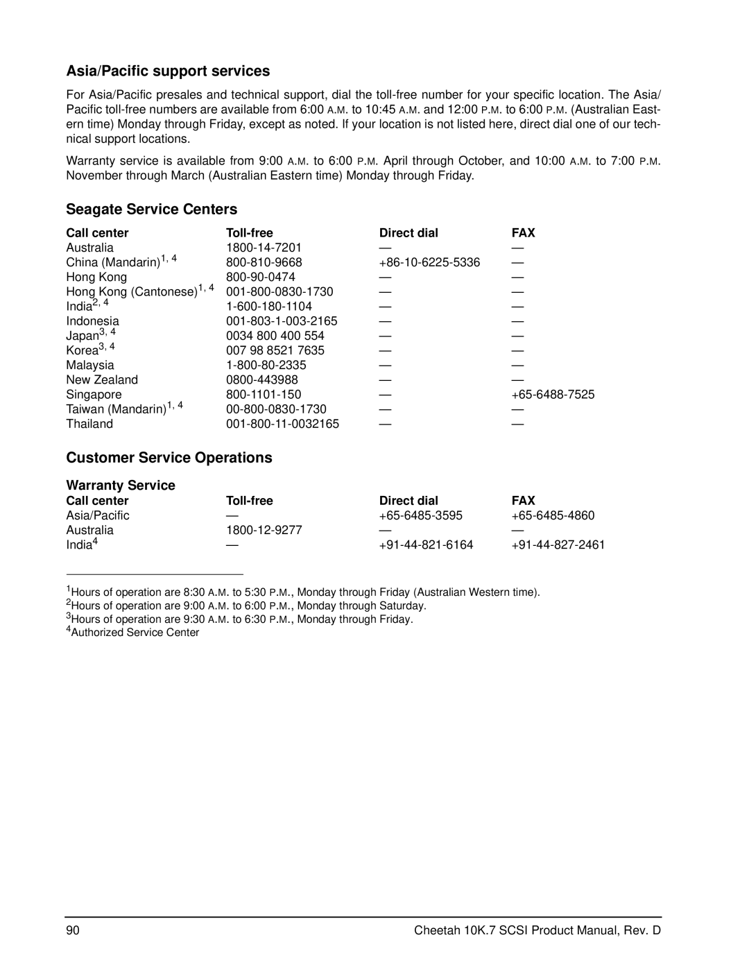 Seagate ST3300007LW/LC, ST3146707LW/LC, ST373207LW/LC manual Asia/Pacific support services 