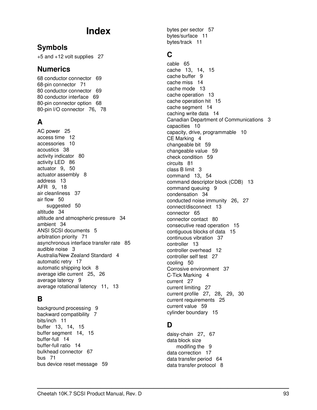 Seagate ST3300007LW/LC, ST3146707LW/LC, ST373207LW/LC manual Symbols, Numerics 