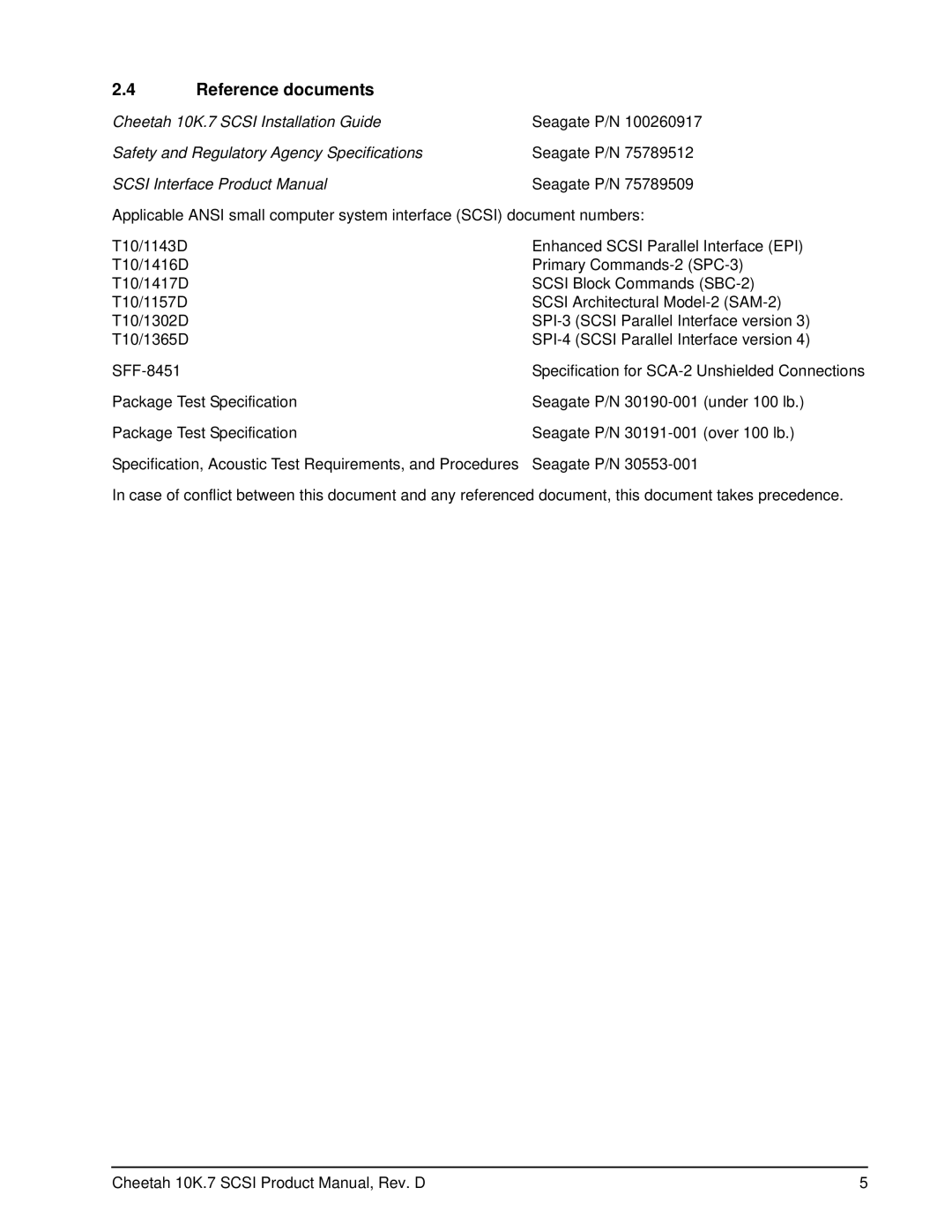 Seagate ST3146707LW/LC, ST3300007LW/LC, ST373207LW/LC manual Reference documents 